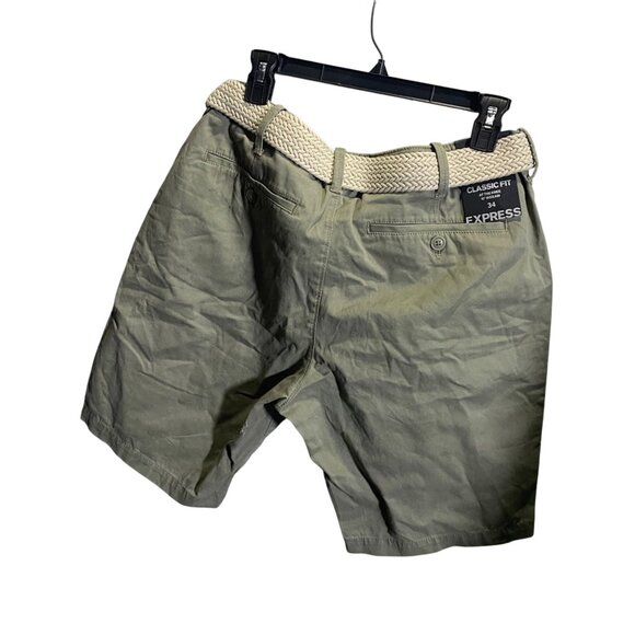 Express Mens Classic Fit Khaki Shorts Size 34 With Belt - Picture 5 of 5